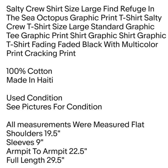 Salty Crew Shirt Size Large Find Refuge In The Sea Octopus Graphic Print T-Shirt - Picture 2 of 9
